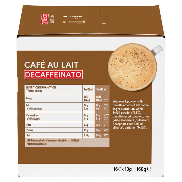 Dolce Gusto cafe au lait decaf coffee capsules 16 pack - British product