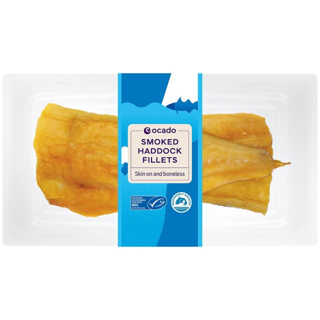 Ocado smoked haddock fillets skin on and boneless 280g, imported from the UK