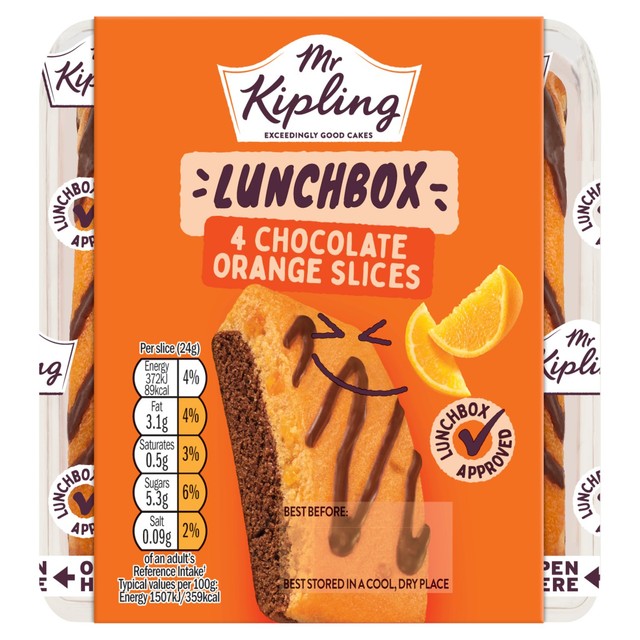 Mr Kipling chocolate orange cake slices 4 pack, imported from the UK