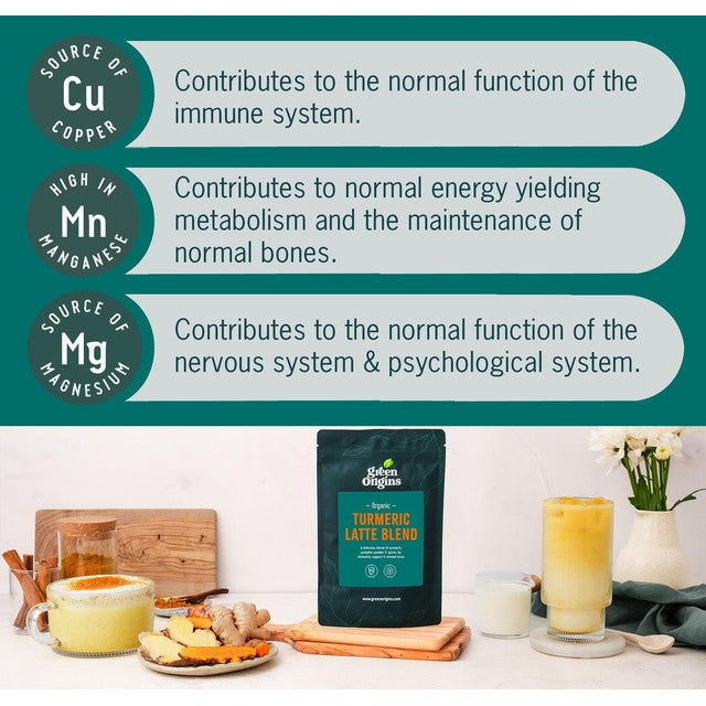Green Origins Turmeric Latte Blend with Ginger and Cinnamon 100g, UK version