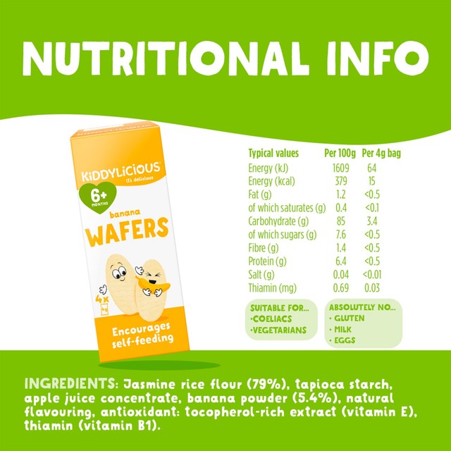Kiddylicious mini wafers banana 4 x 4g, UK version