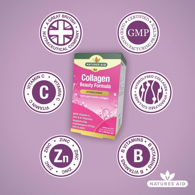 Natures Aid collagen beauty formula capsules 90 count, imported from the UK