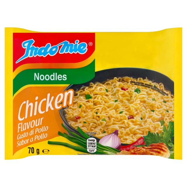 Indomie instant noodles chicken flavour 70g bag, UK version