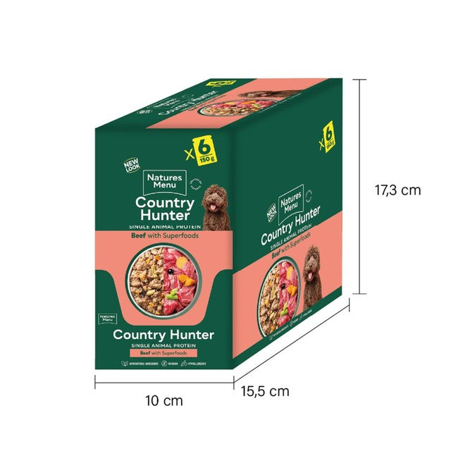 Natures Menu Country Hunter Beef wet dog food 6 x 150g pouches, imported from the UK