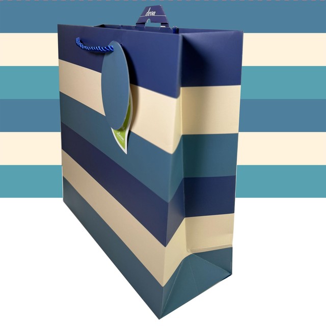 Deva blue striped square gift bag medium size (British brand)