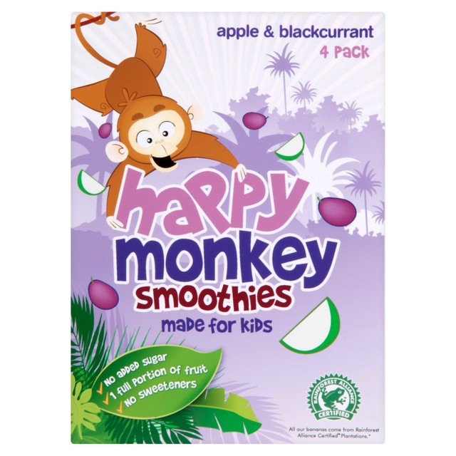 Happy Monkey apple and blackcurrant smoothie 4 x 180ml, UK version