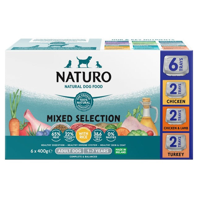 Naturo adult dog food variety trays 6x400g, imported from the UK