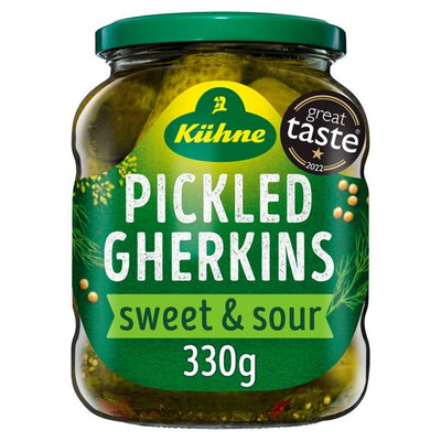 M&S Kuhne Sweet & Sour Pickled Gherkins 330g- Buy online at McGrocer