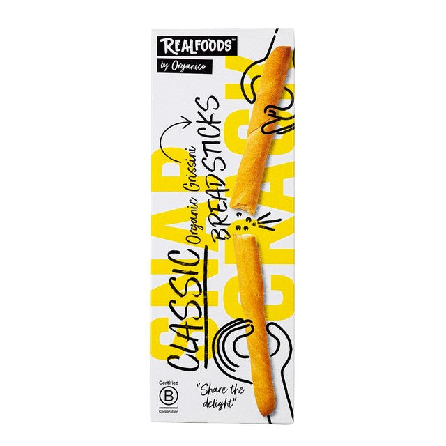 Realfoods by Organico Classic Breadsticks 120g, imported from the UK