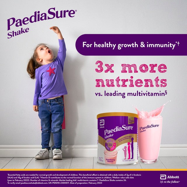 PaediaSure strawberry nutritional supplement powder 850g, imported from the UK