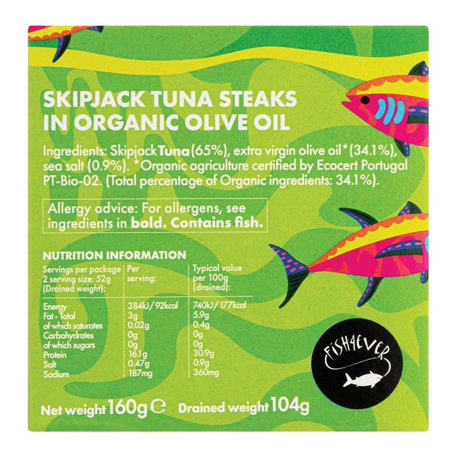 Fish 4 Ever Azores Skipjack Tuna Steaks in Olive Oil 160g - British product