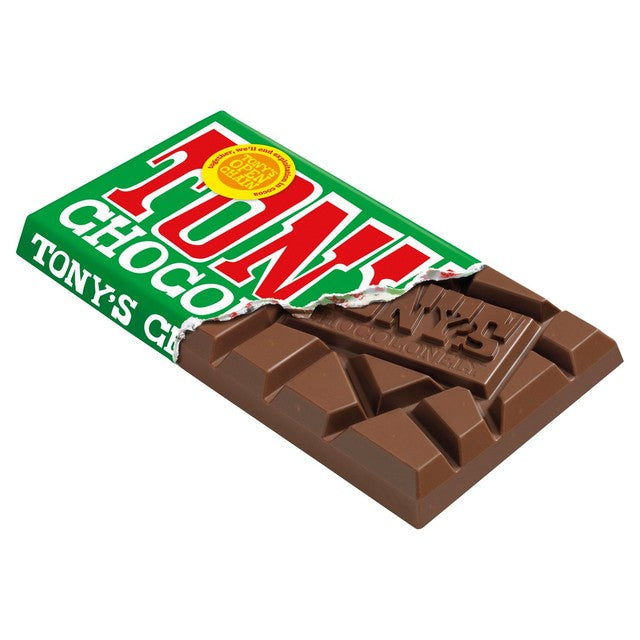 Tony's Chocolonely milk chocolate bar with hazelnuts 180g (British brand)