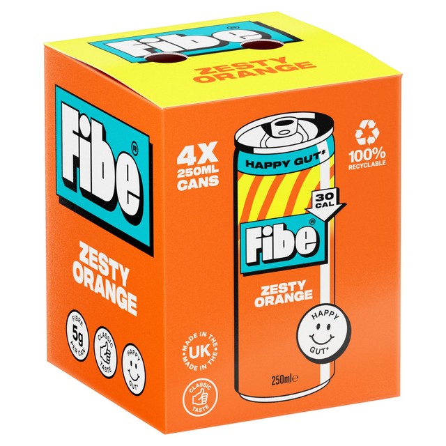 Fibe Zesty Orange canned fibre drink 4 x 250ml - British product