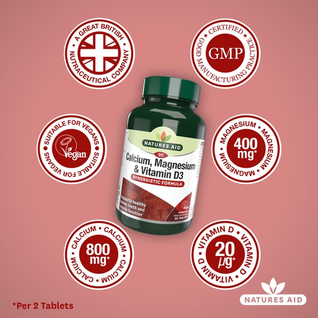 Natures Aid Calcium Magnesium D3 Tablets 90, imported from the UK