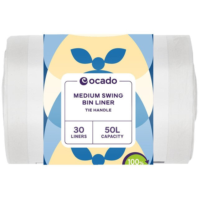 Ocado medium swing bin liner 50L with tie handles, imported from the UK