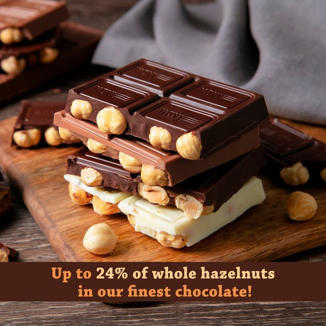 Novi dark chocolate bar with whole hazelnuts 130g, imported from the UK