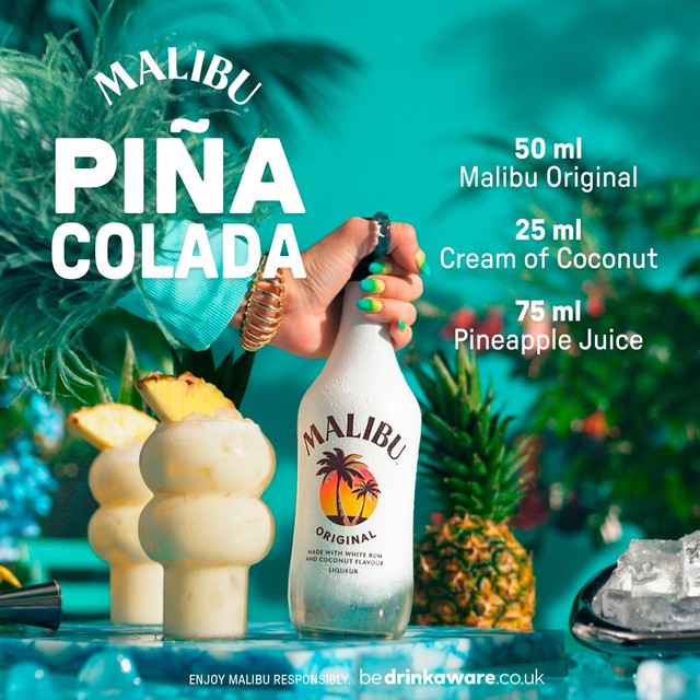 Malibu Original White Rum Coconut Flavour 70cl bottle, imported from the UK