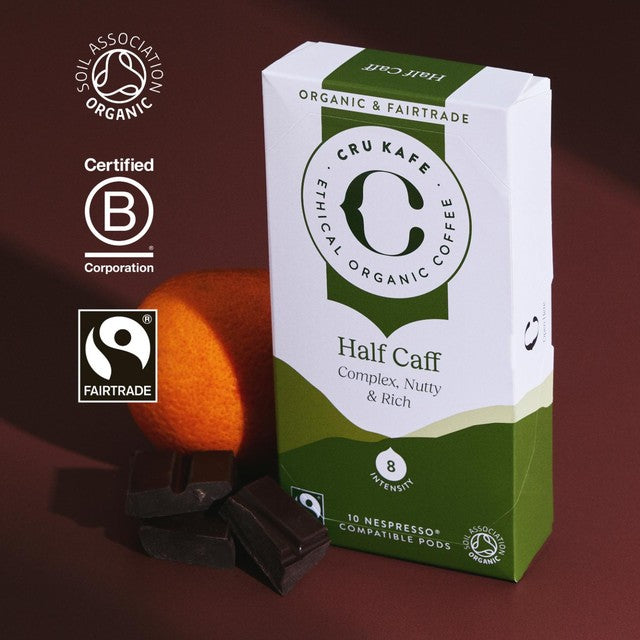 Cru Kafe Half-Caff coffee pods 10 count - British product