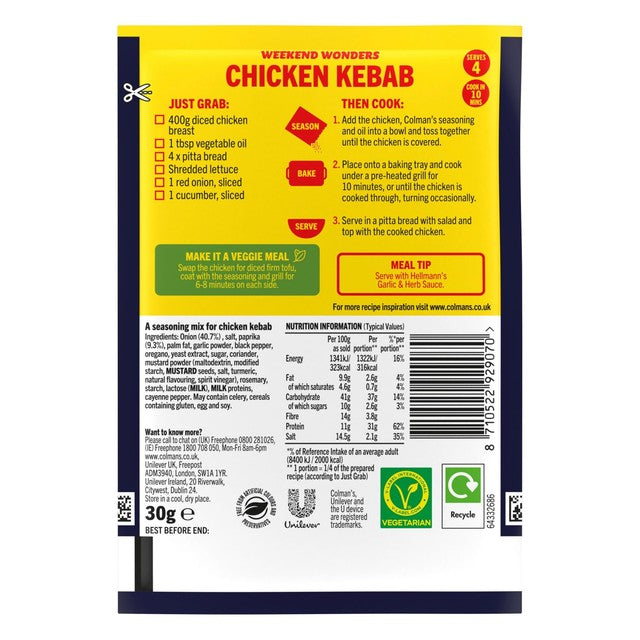 Colman's chicken kebab seasoning mix 30g - British product