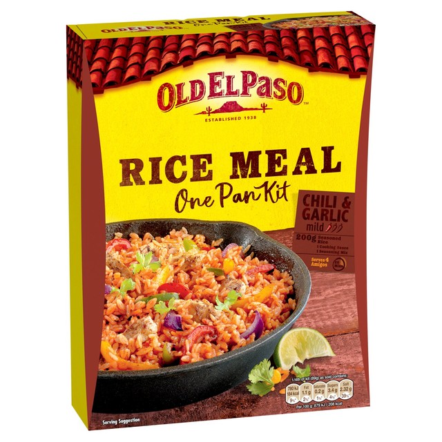 Old El Paso Chili Garlic Rice Kit 355g, imported from the UK