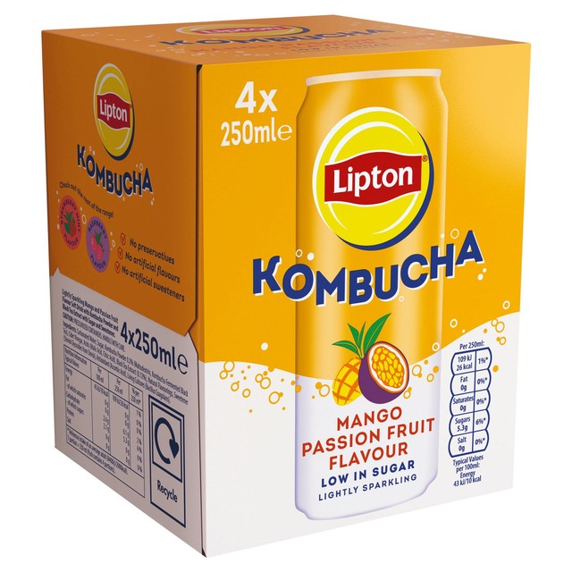 Lipton mango passionfruit kombucha 4 x 250ml, UK version