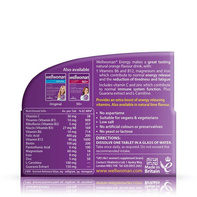 Vitabiotics WellWoman Orange Energy effervescent tablets 10 tablets (British brand)