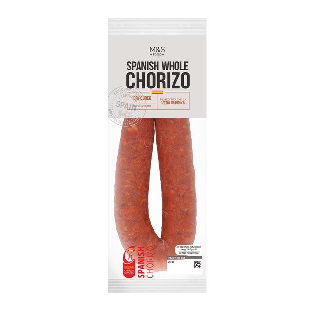 M&S chorizo ring with smoked paprika 225g, imported from the UK