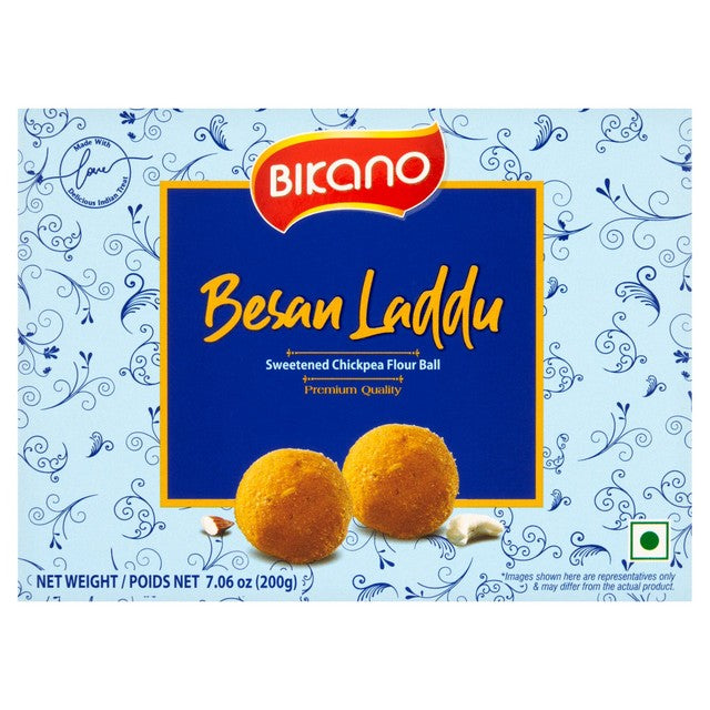 Bikano besan laddu sweetened chickpea flour ball, UK version