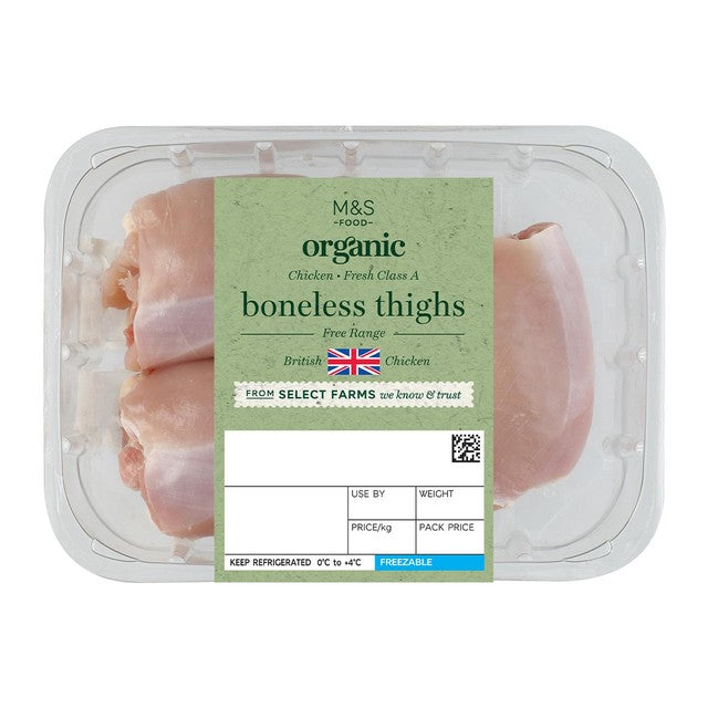 M&S organic British chicken thigh fillets 400g, imported from the UK