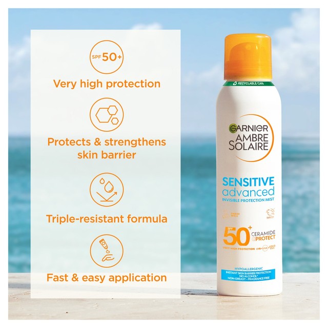 Garnier Ambre Solaire sensitive dry mist spray SPF 50+, UK version