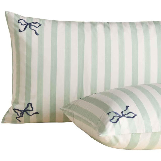 M&S bedding set bow striped king size green mix (British brand)