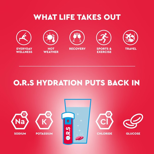 O.R.S strawberry hydration tablets 24 per pack, imported from the UK