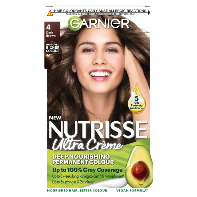 Garnier Nutrisse Cocoa 4 Dark Brown permanent hair dye, UK version