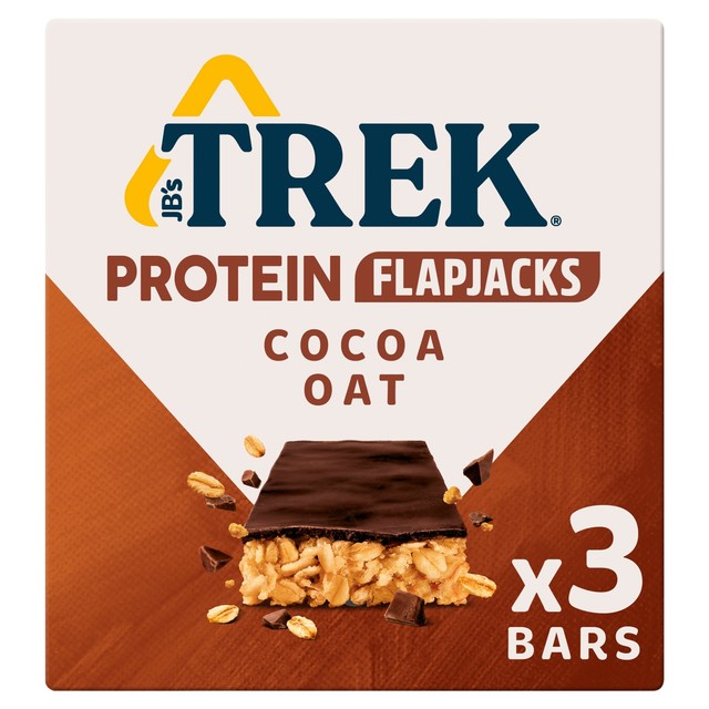 Trek cocoa oat protein flapjacks 3 x 50g (British brand)