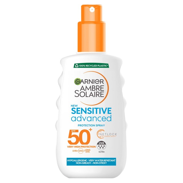 Garnier Ambre Solaire SPF50+ sensitive sun cream spray - British product