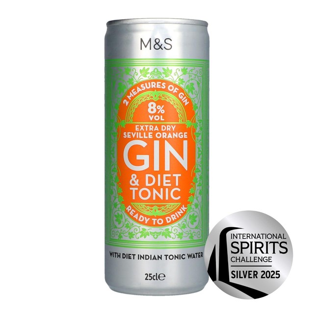 M&S Seville Orange Gin & Diet Tonic 250ml, imported from the UK