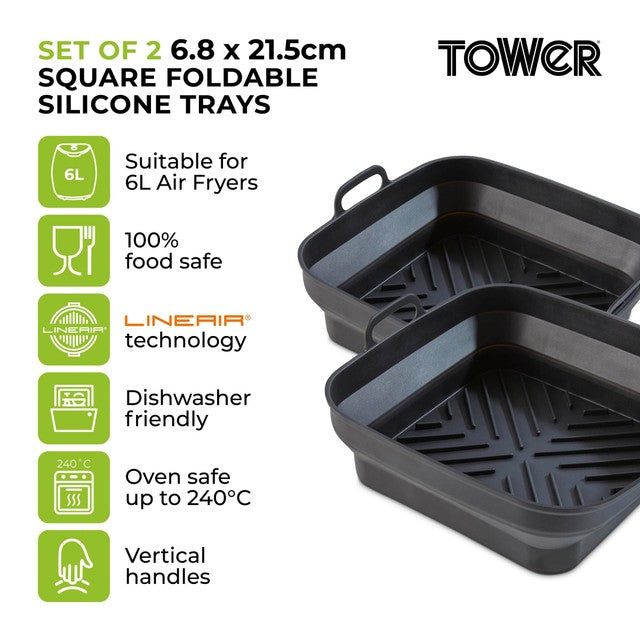 Tower foldable silicone square trays for air fryers, UK version