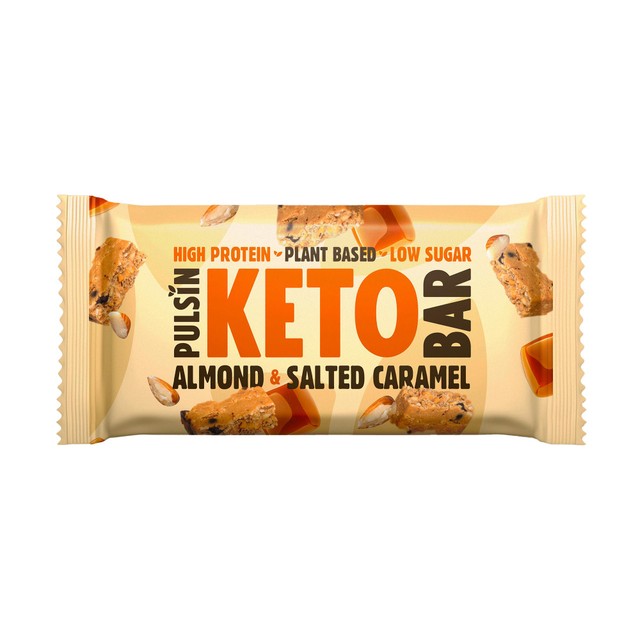 Pulsin Keto Almond & Salted Caramel Bar 50g, imported from the UK