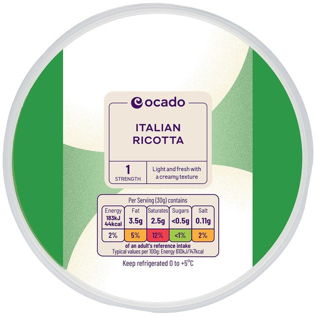 Ocado Italian Ricotta Käse 250g, importiert aus dem Vereinigten Königreich