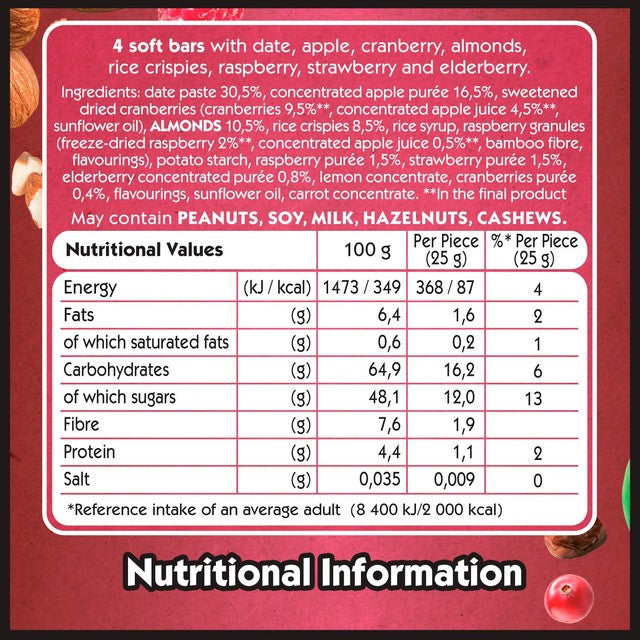 Eat Natural Red Berries fruit bars 4 x 25g - British product