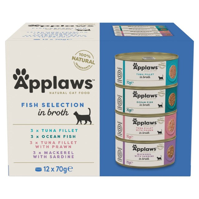 Applaws Fish Collection wet cat food tins multipack 12x70g - British product