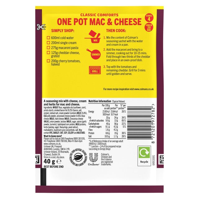 Colman's One Pot Mac & Cheese Recipe Mix 40g - British product