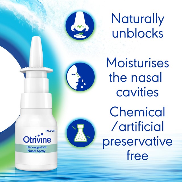 Otrivine Natural Eucalyptus Nasal Spray 20ml, imported from the UK