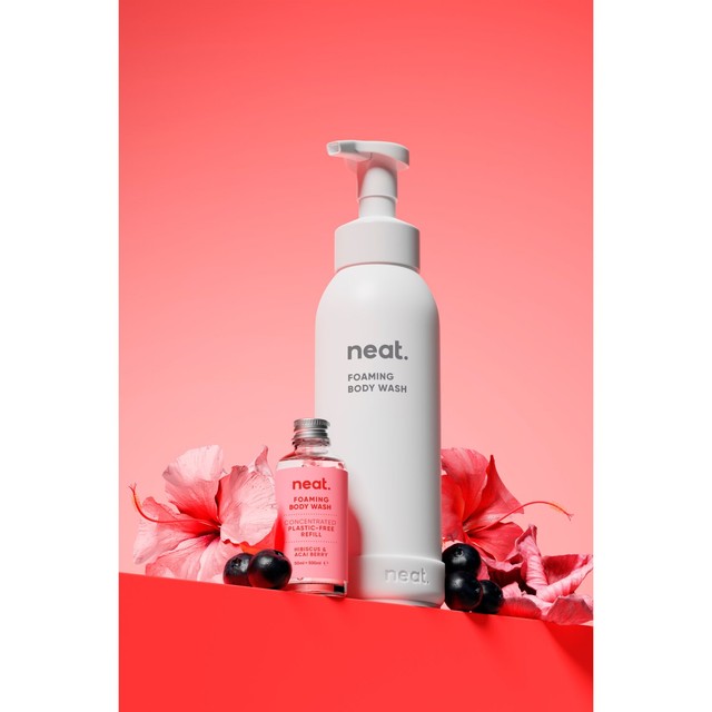 Neat hibiscus and acai berry foaming body wash 500ml starter pack, imported from the UK