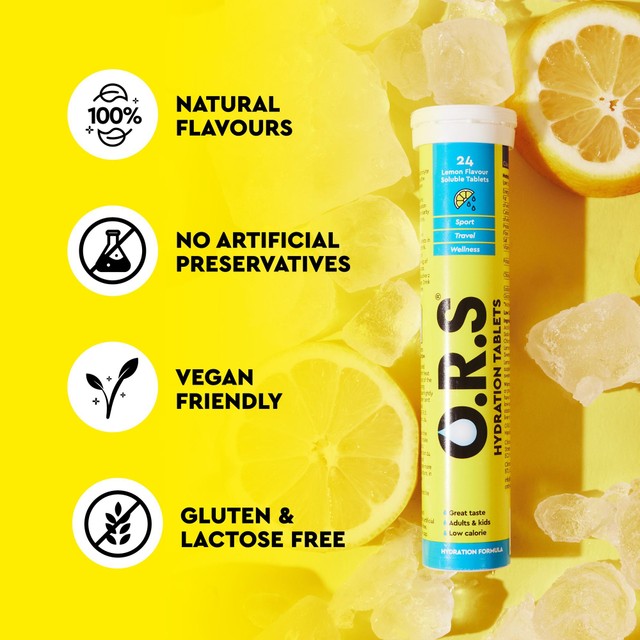 O.R.S lemon electrolyte tablets 24 pack, imported from the UK