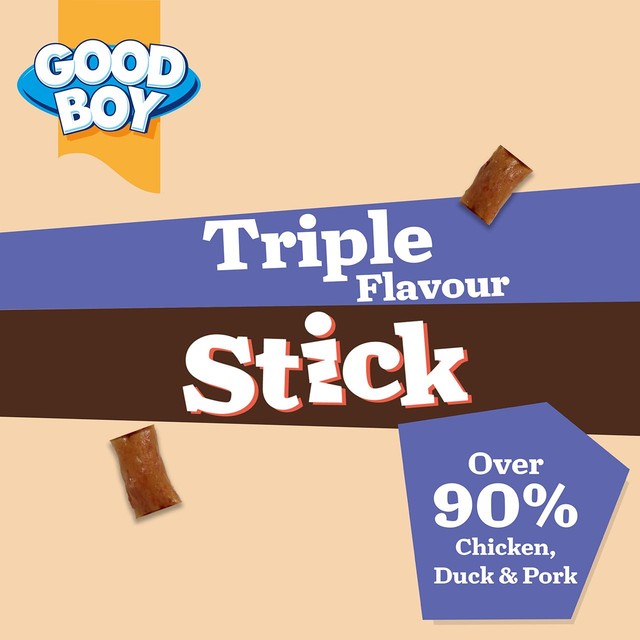 Good Boy triple flavour dog treat stick, imported from the UK