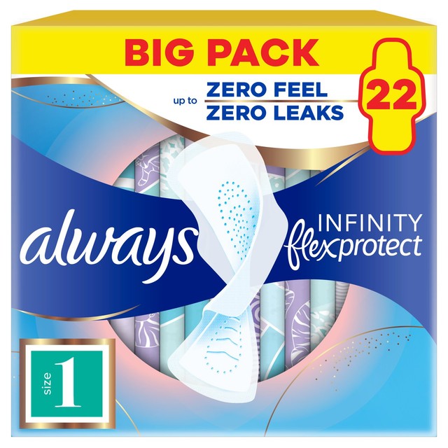 Always Infinity Pads Size 1 22 count, imported from the UK