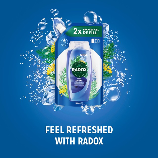 Radox Feel Awake Shower Gel & Shampoo Refill 500ml, imported from the UK