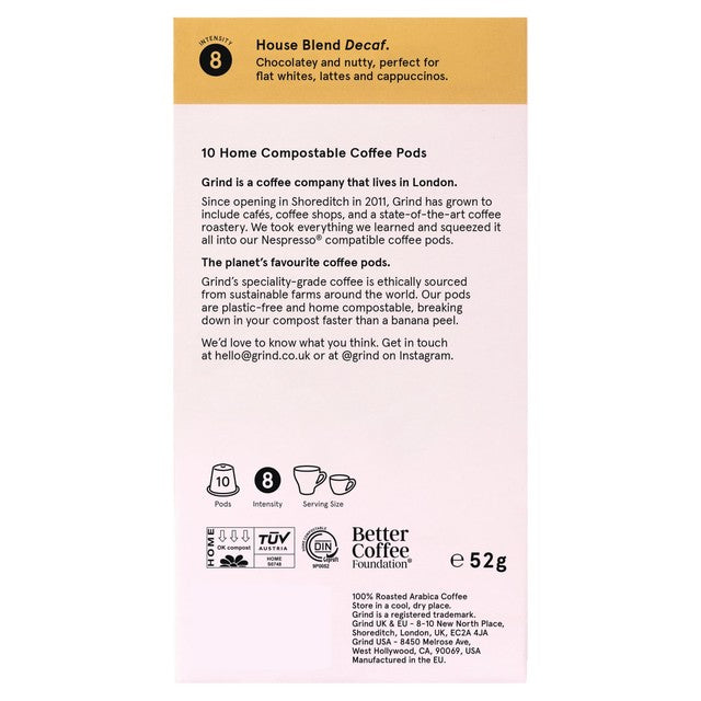 Grind Decaf Blend coffee pods 10 pack - British product