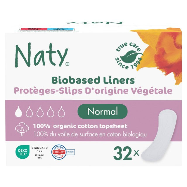 Naty Bio Normal pantyliners 32 pack, imported from the UK